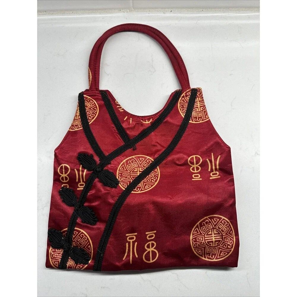 Red Satin Handbag Purse Double Handle